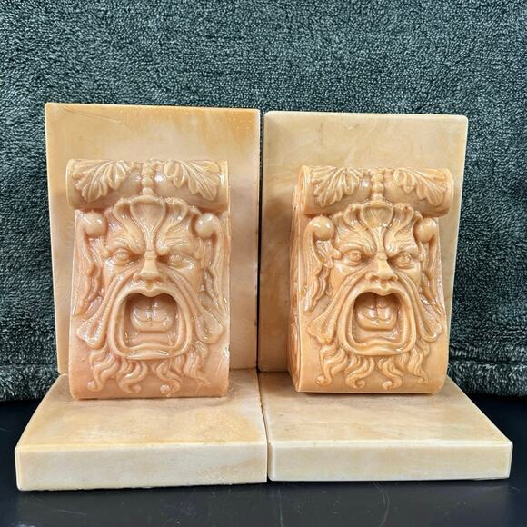 Greek Screaming Man Stone Bookends MCM Vintage - Picture 4 of 16